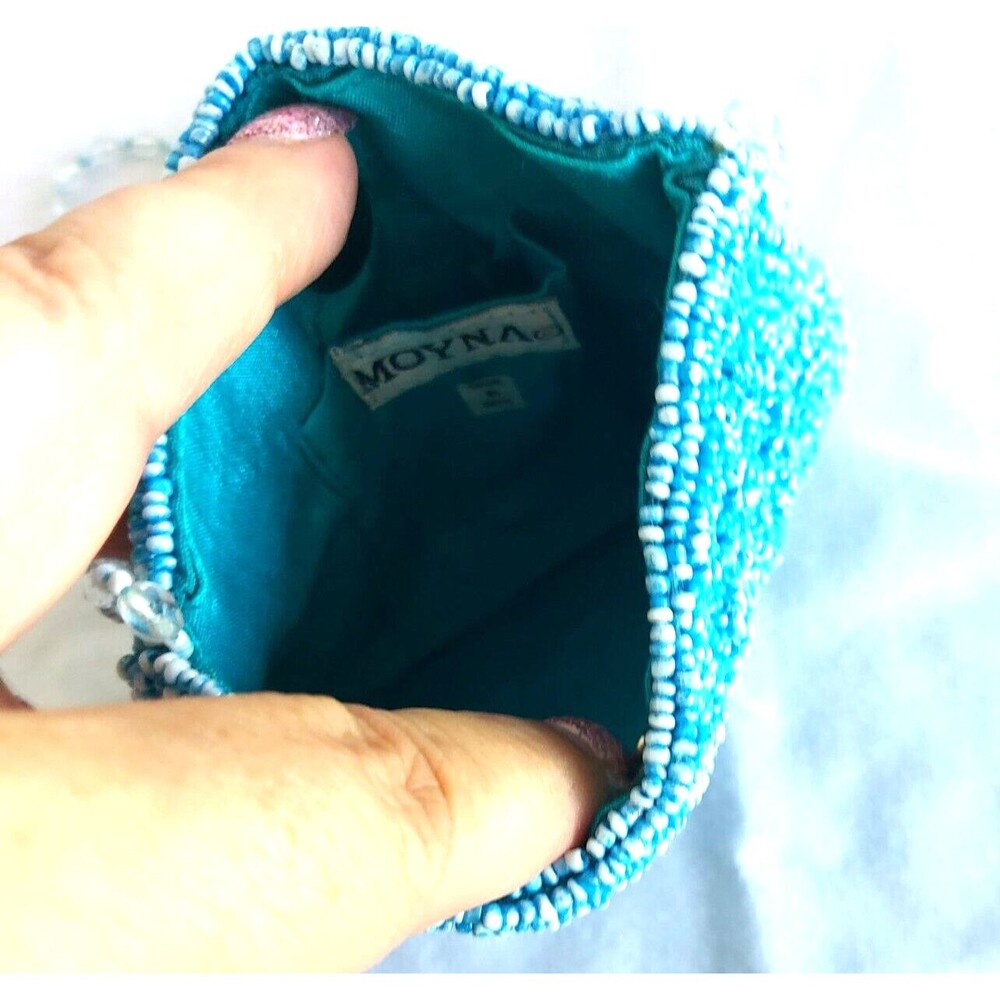 Moyna Mini Turquoise Beaded Evening shoulder crossbody Bag India 4.5x3.5 in - Picture 4 of 7